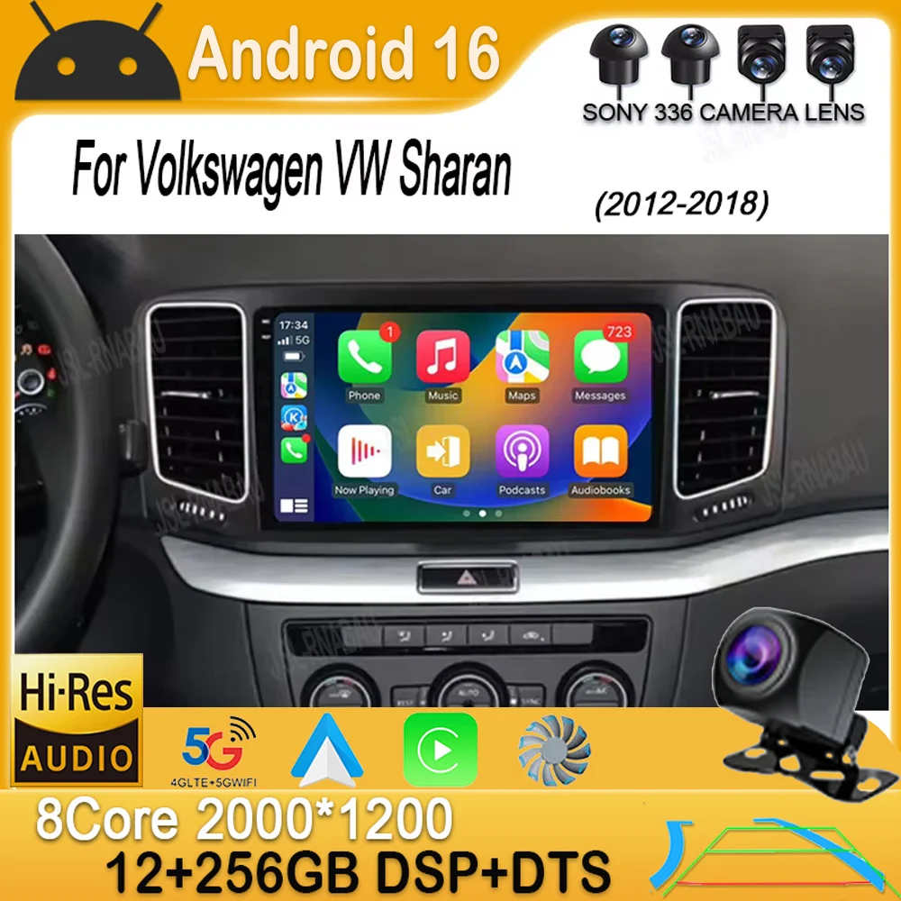 Android 16 For Volkswagen VW Sharan 2012 - 2017 2018 Auto Car Radio Multimedia Video Player GPS Stereo 4G+WIF Carplay 360 Camera