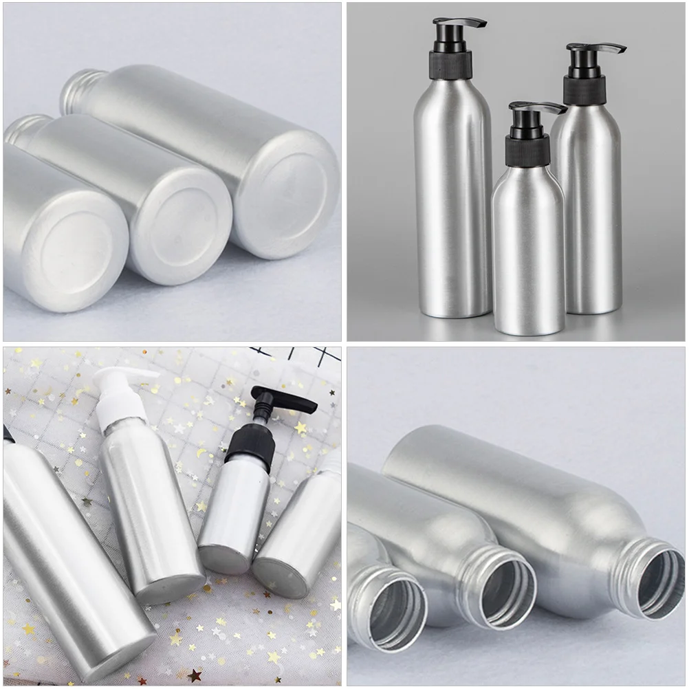 

4pcs 250ml Aluminum Bottles Black Pump Shampoo Dispenser Liquid Soap Bottle Travel Sub Hand Wash Storage