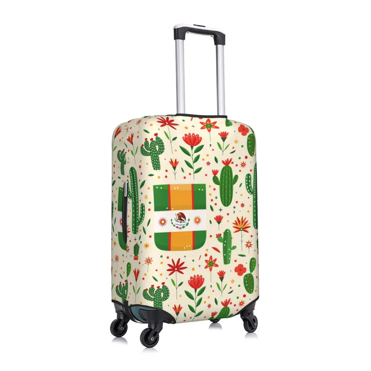 Mexican Flag & Cactus Fiesta Print Travel Luggage Cover Dust Proof Suitcase Cover Protector Fit 18-32 Inch
