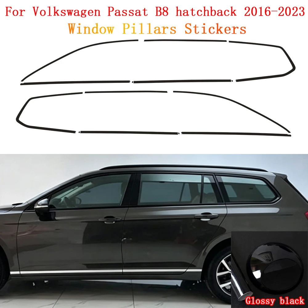 

Наклейки для окон и стойки ABC (A/B/C) глянцевого черного цвета для Volkswagen Passat Variant B8 хэтчбек 2016-2023, с эффектом хромирования и затемнения.
