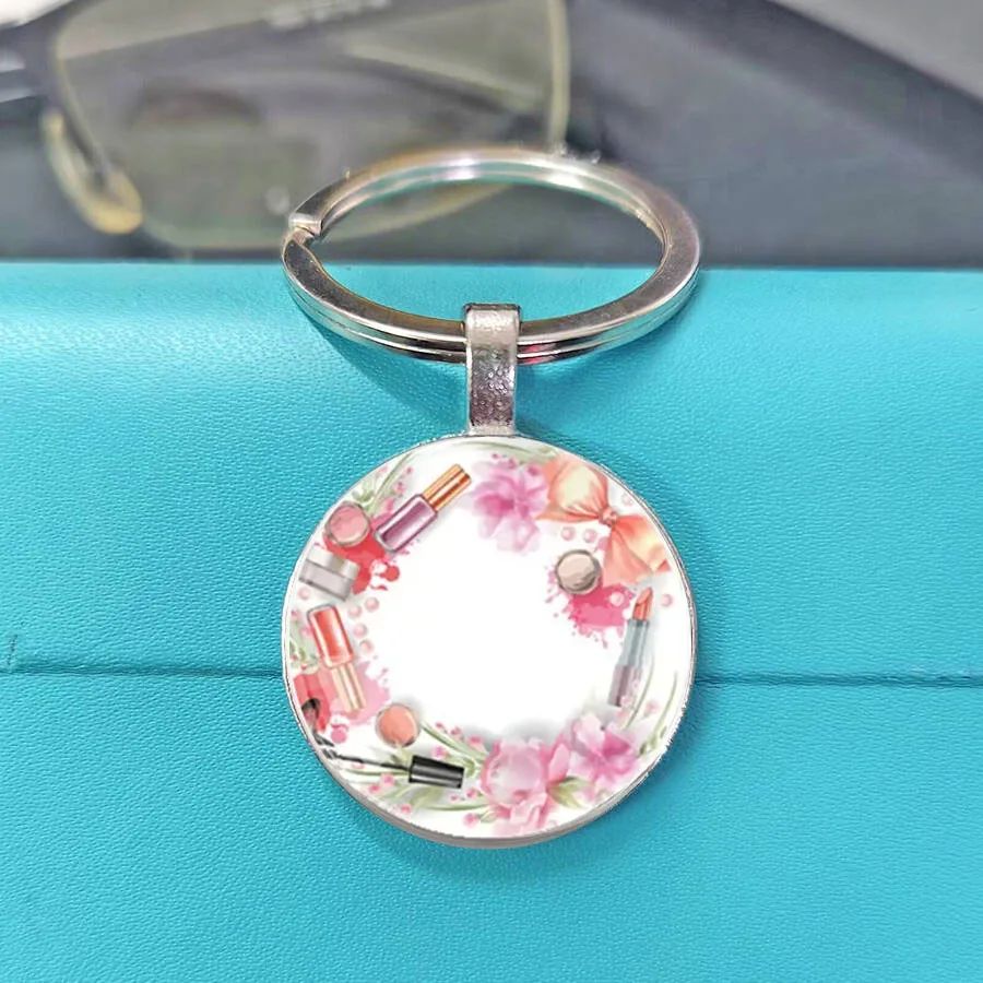 New Arrivals Creative Makeup Lipstick Dressing Table Motif Glass Keychain Delicate Handmade Key Ring Pendant For Ladies