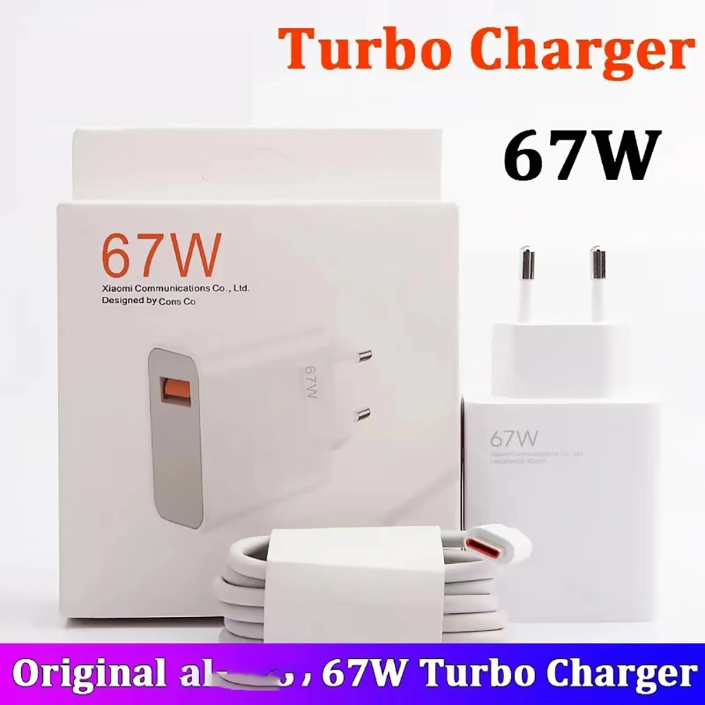 Original 67W USB Super Fast Charger Power Adapter 6A Type-C Cable Quick Charge Applicable to Xiaomi Huawei Poco Redmi