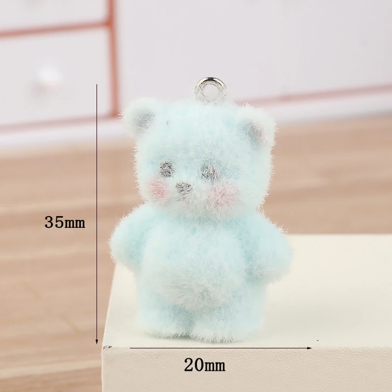 20pcs Cute 3D Flocking little bear Charms Cartoon resin animal pendant For Bag keychain DIY crafts jewelry make Accessories