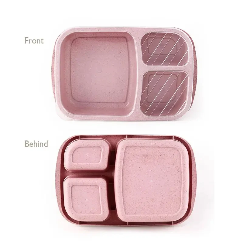 Portable Lunch Box Eco-friendily Wheat Straw Boxes Picnic Storage Box Fruit Container Compartmentalized Lunchbox for Kids Adult