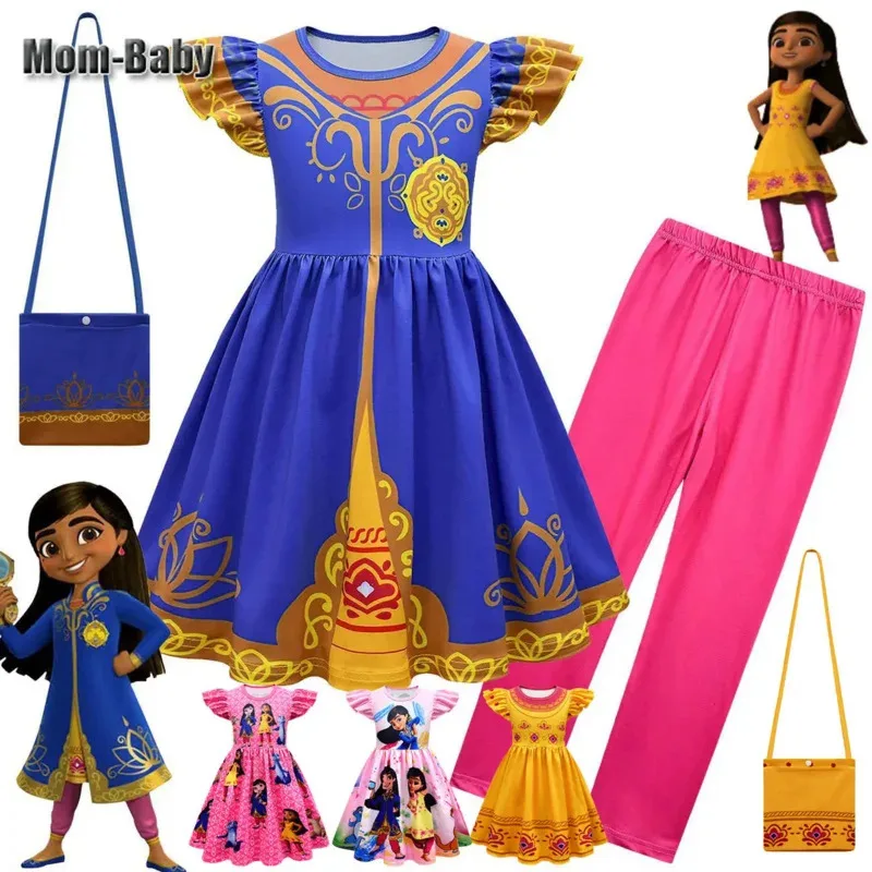 

Girls Cartoon Anime Mira Royal Detective Ruffle Short Sleeves Pleated Dress Pant Set Kids Halloween Cosplay Costumes for Party
