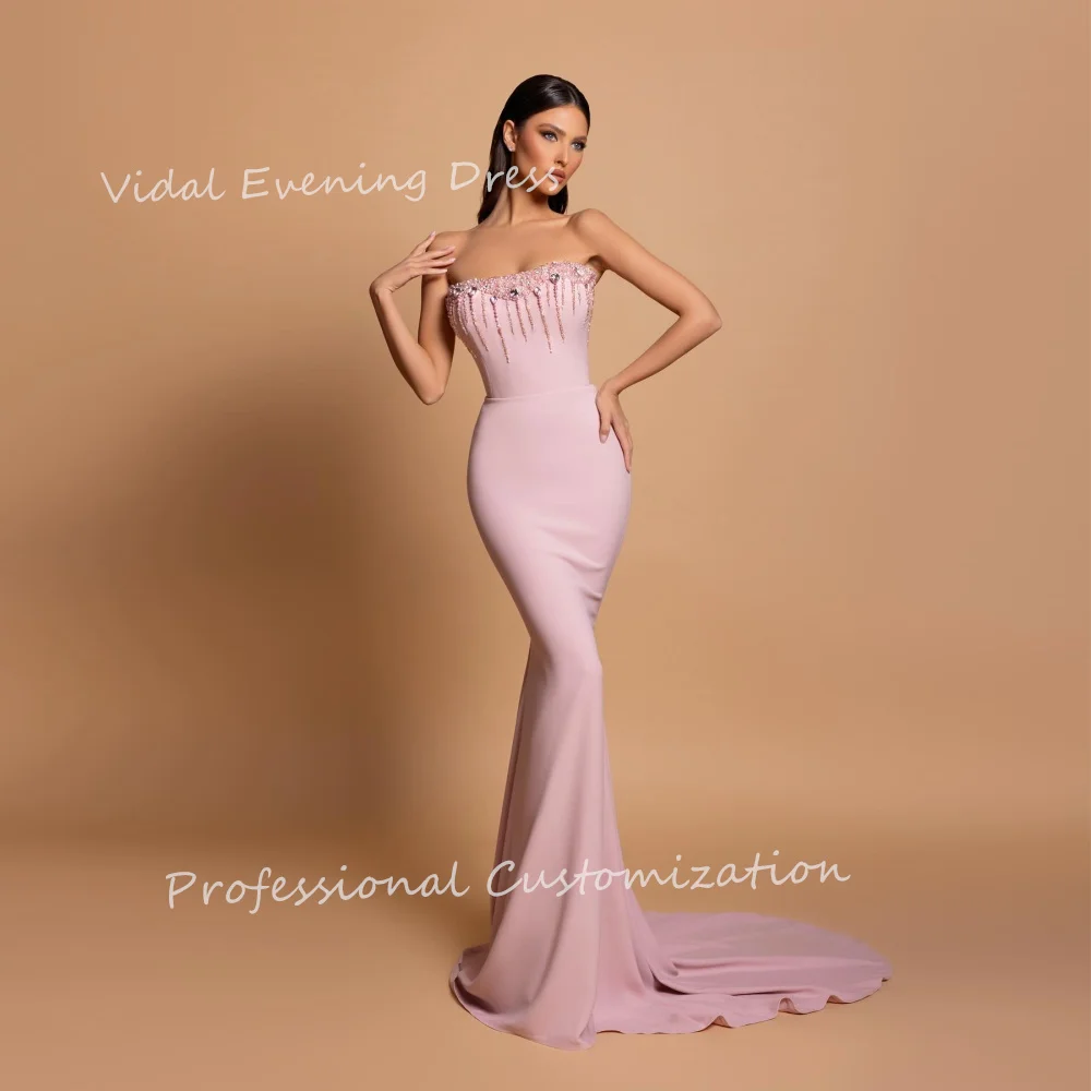 Vindal Evening dresses Chiffio Sleevelss Strapless Mermaid Pleat Elegance Plain Floor-Length Modern-style High-Quality For Woman