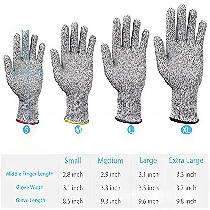 HPPE Cut Resistant Gloves Grade 5 Glass Factory Protective Abrasion Resistant Safety Gardening Kitchen Butchery Fishing Gloves