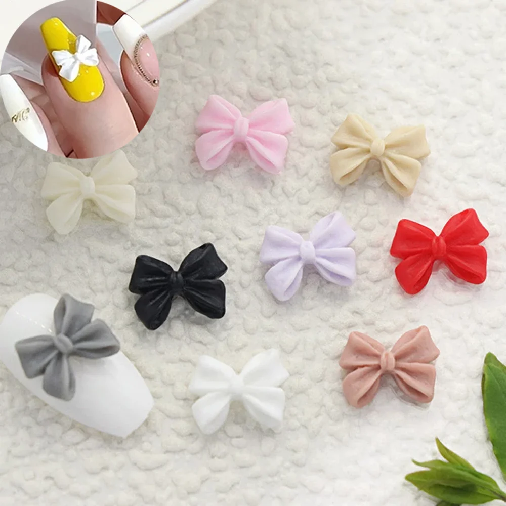 50pcs Japanese Bowknot Nail Art Charm 3D Flatback Lovely Fairy Resin Bows Nail Decoration DIY Kawaii Nail Art Decor Parts