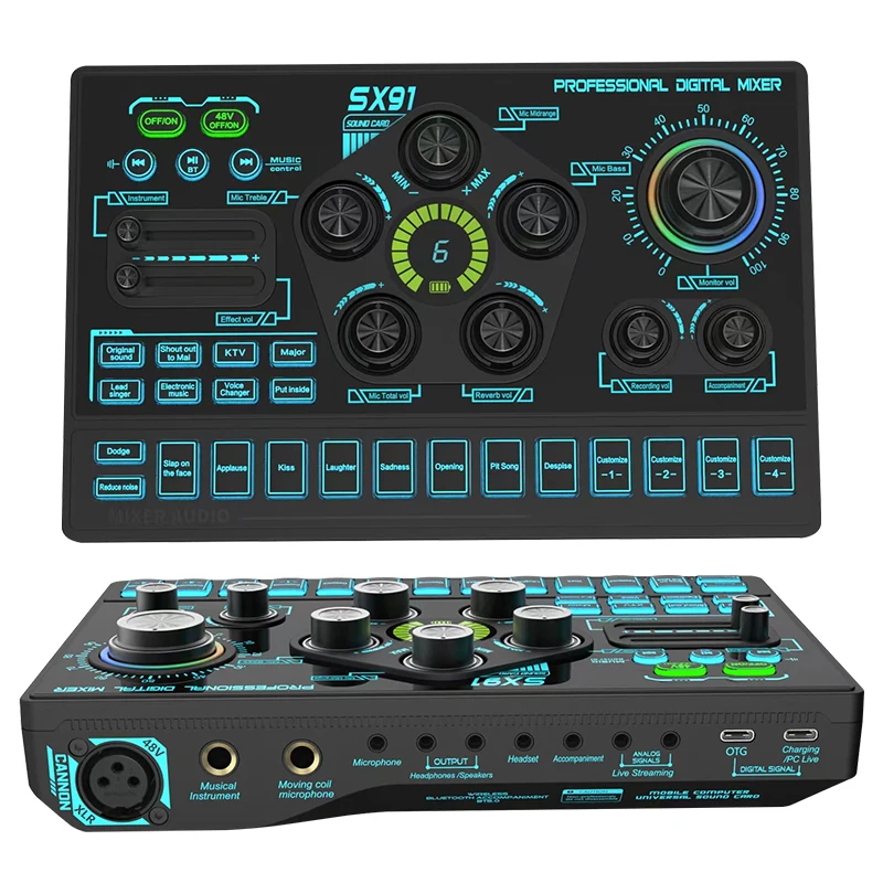 NEW SX91 Professional Wireless Noise Cancelling Dual-Stream Multiple Effects Live Sound Card Audio Interface 6 Hours for Live