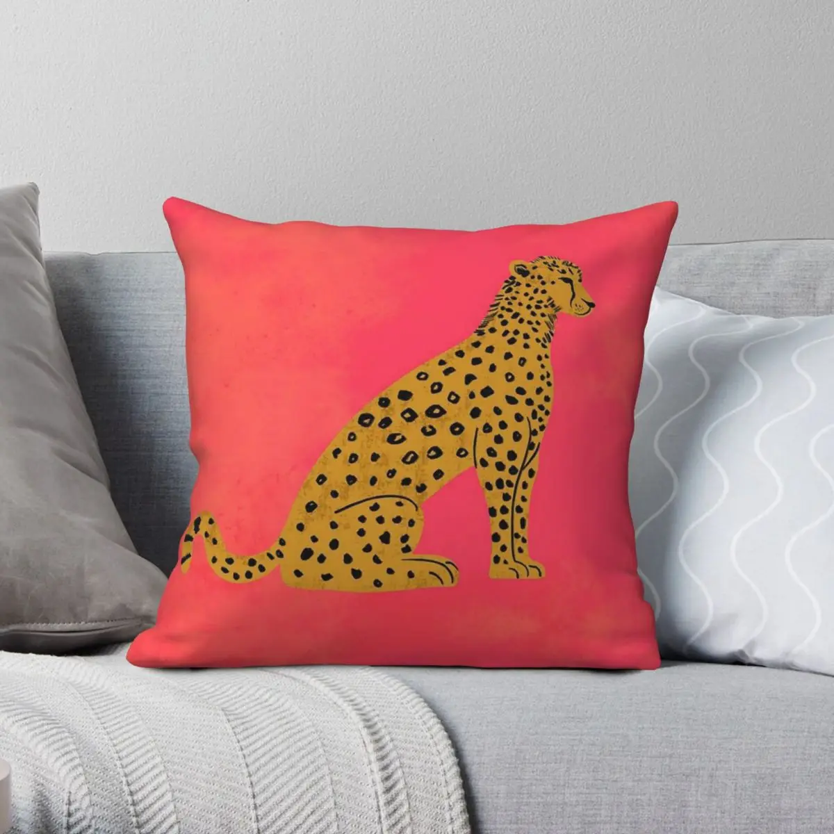 Chinoiserie Leopard Sitting Pretty Square Pillowcase Polyester Linen Velvet Creative Zip Decorative Throw Pillow Case Home Cover