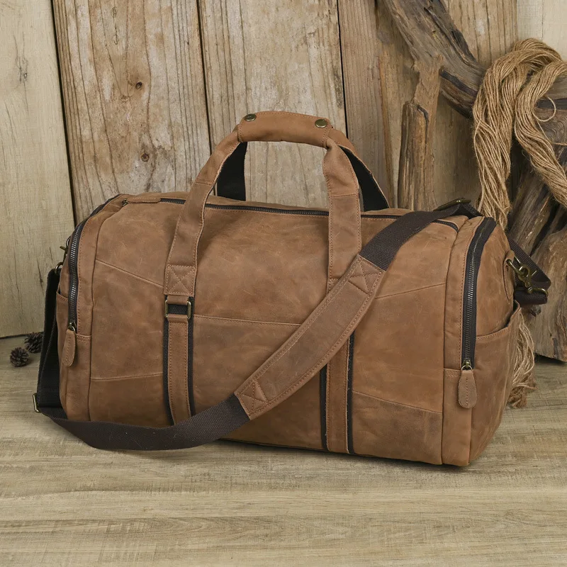

LD-Vintage large capacity men's top layer cowhide travel bag, genuine leather casual luggage bag, business travel handbag