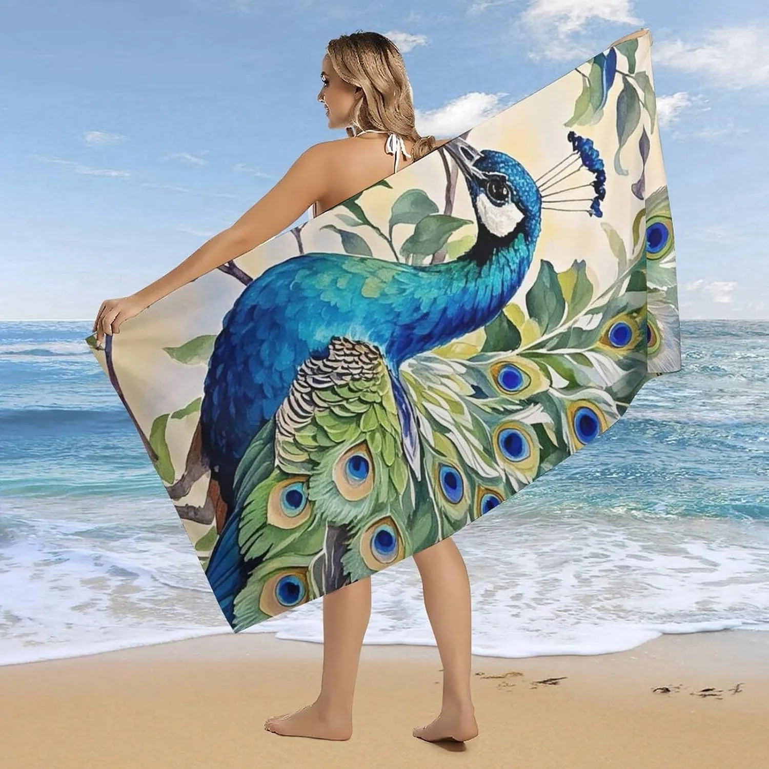 

1PC Nice Peacock pattern Beach Towel for Family stuffs friends Gift Quick-Dry Sand free For Bath Yoga Beach Camping Swimming GYM