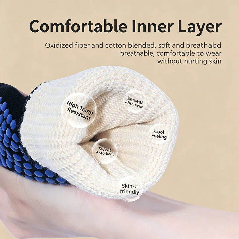 800°C Blue High-Temperature Resistant Gloves, Industrial Heat Insulation, Anti-Scald, Wear-Resistant Work Gloves