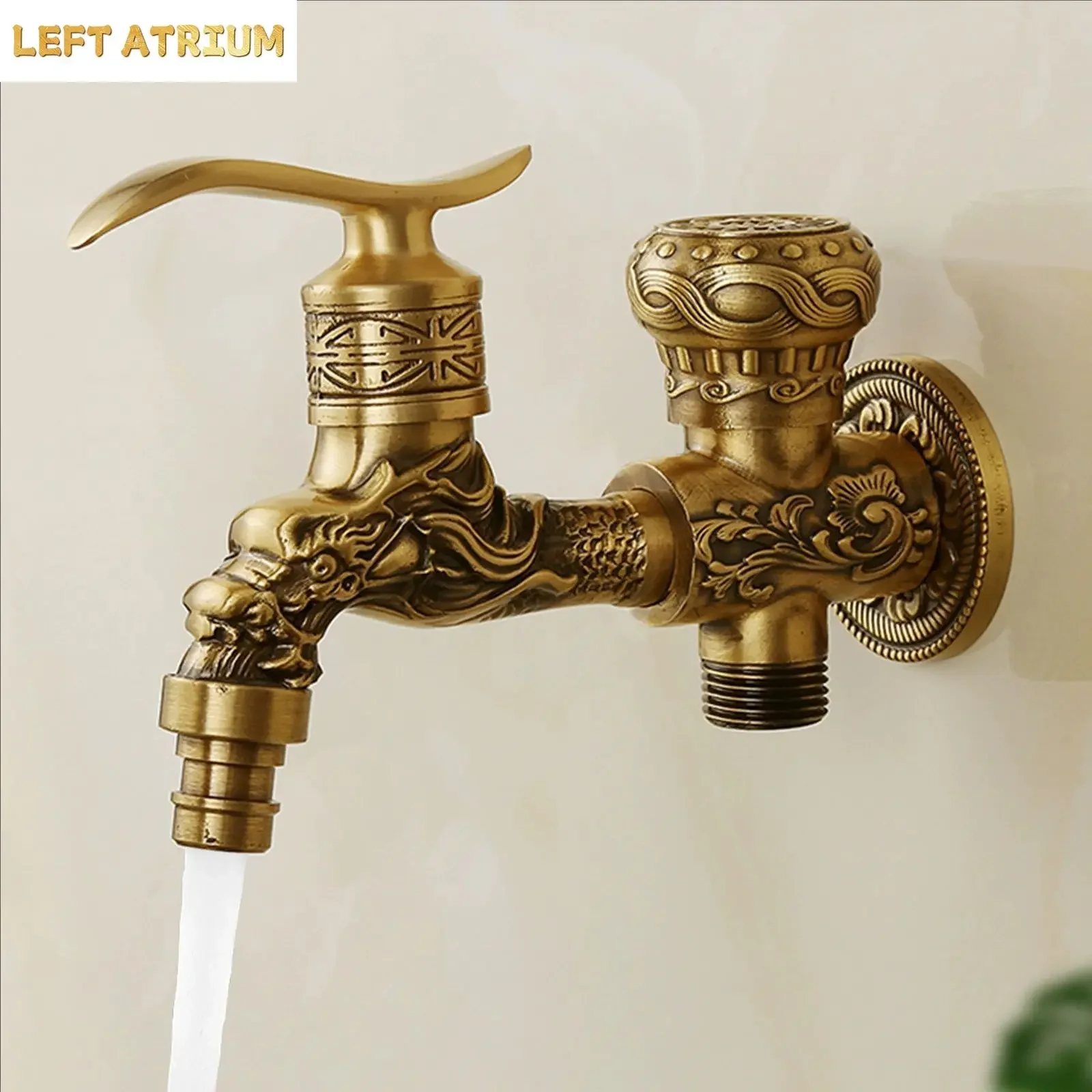 Brass AntiqueOutside Toilet Tap Washing Machine Bibcock Decorative Outdoor Garden Basin Wall Mount Single Cold Water Faucet