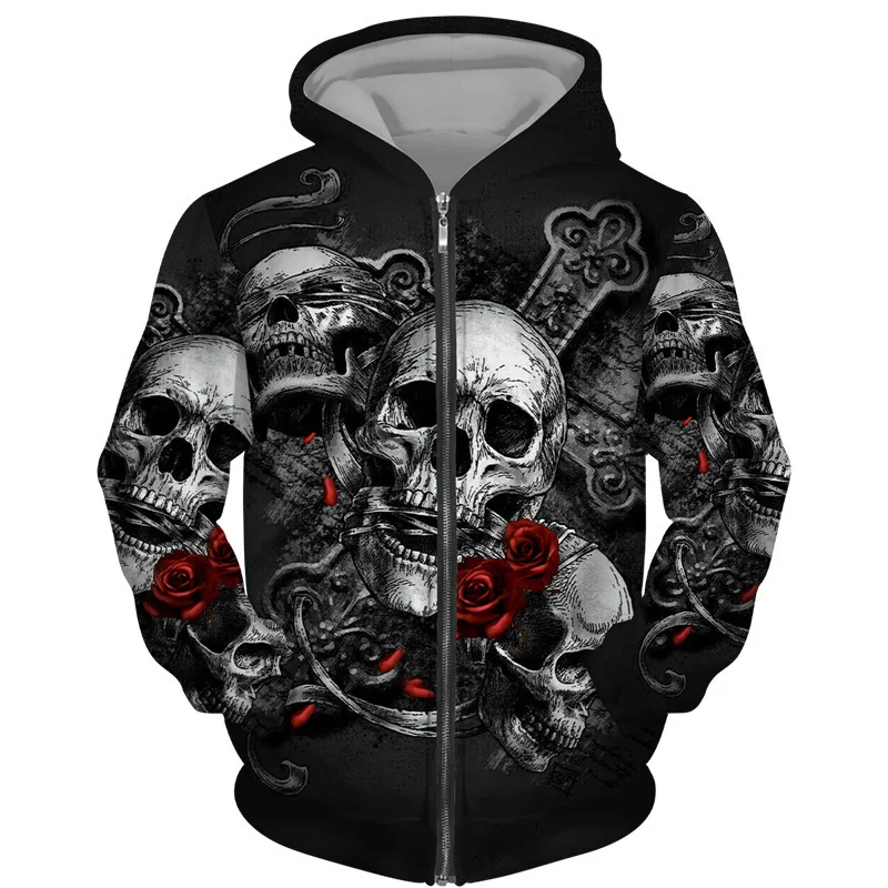 New Halloween Sweater Scary Skull 3D Digital Print Men's and Women's Autumn/Winter Hooded Hooded Sweater