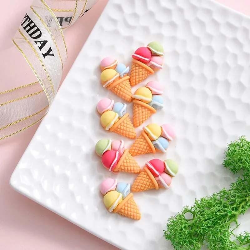 10Pcs Colorful Resin Mini Ice Cream Flatback Cabochon Scrapbook Craft DIY Wholesale Accessory