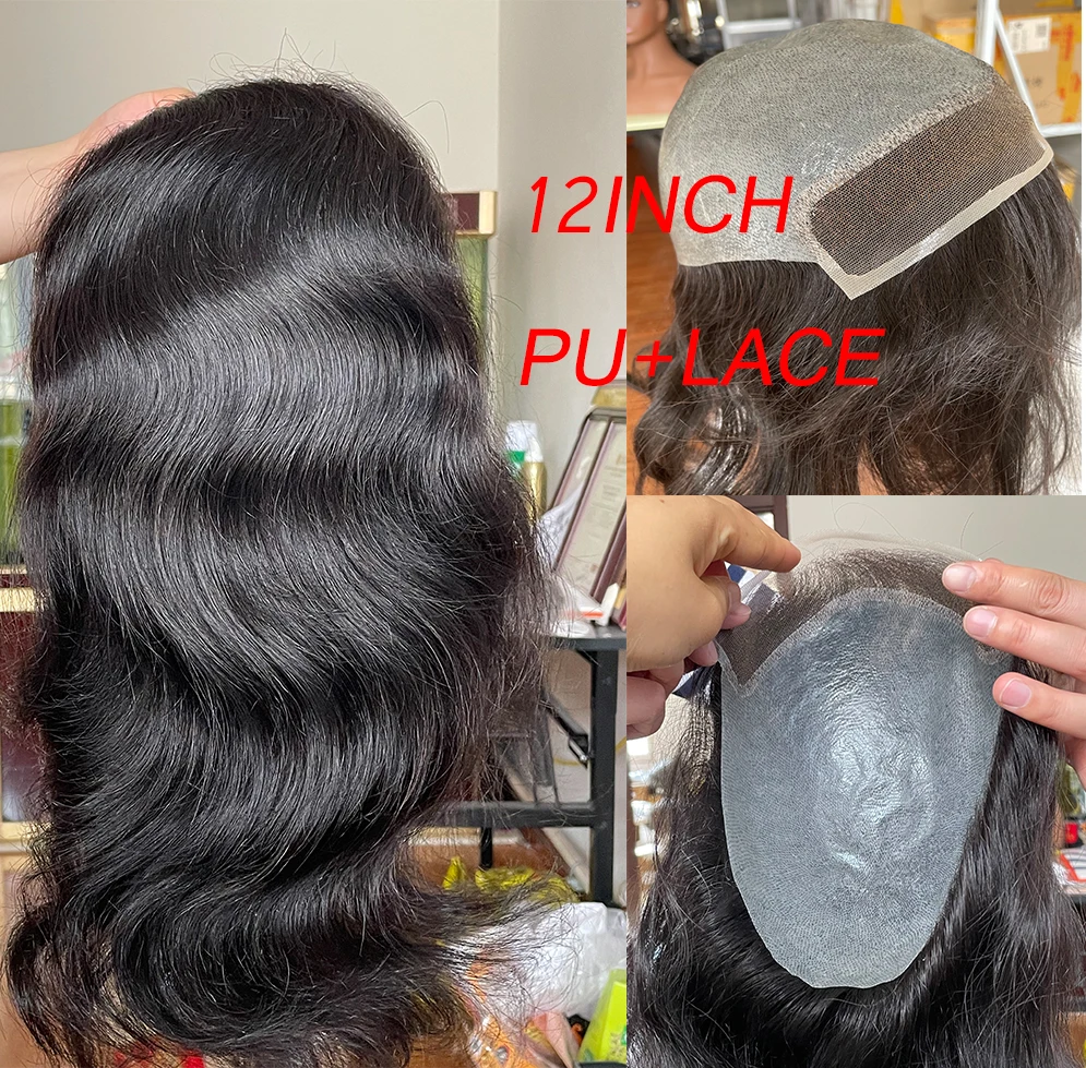 スイス-レースと人工毛,交換用ヘアピース,男性用トーピー,長さ10x8インチ,100% ヨーロッパの人間の髪の毛,12インチ