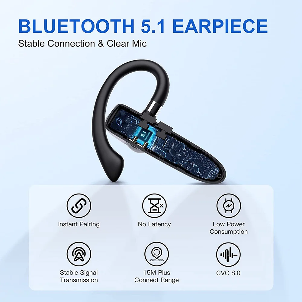 VTIN Bluetooth Wireless Earpiece Bluetooth V5.1 Noise Cancellation Waterproof Trucker Handsfree Earphone In Ear Earbud Headset