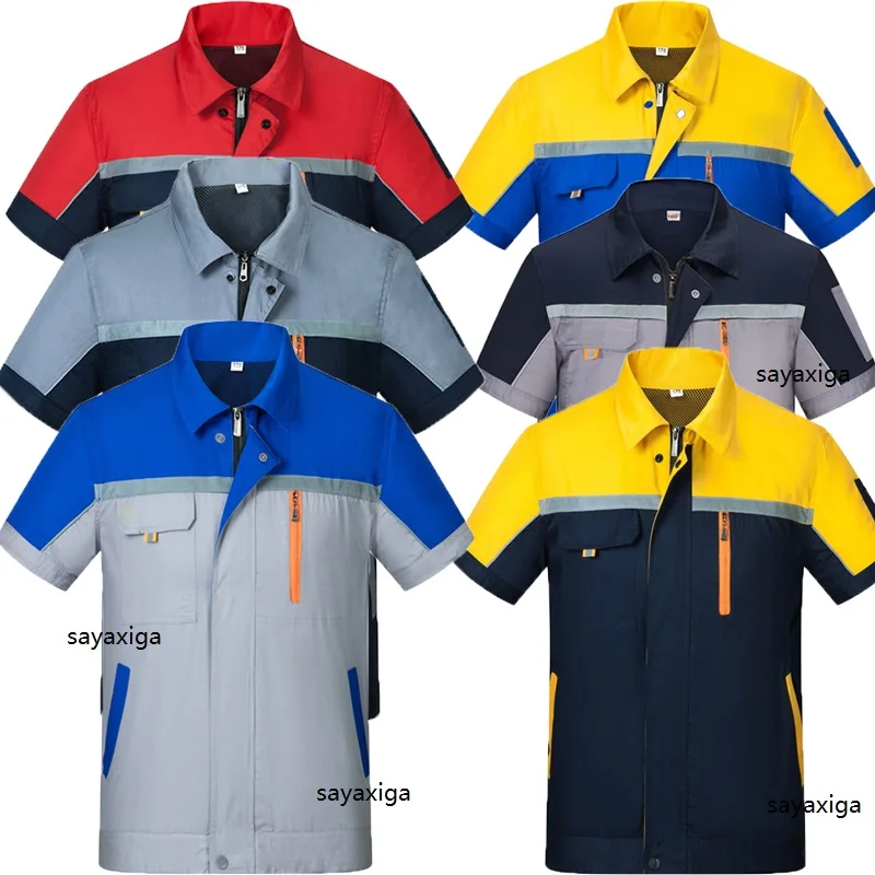 Summer Short-Sleeve Workwear Men's Thin Breathable Factory Workshop Reflective Tops Wear-Resistant Labor Protection Clothing