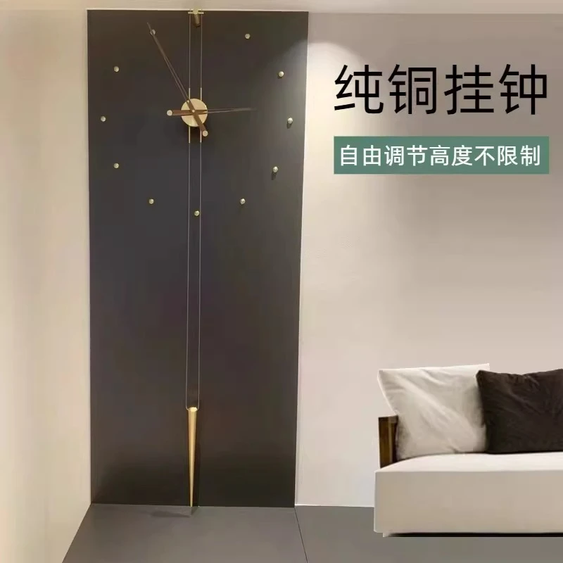 

Living room modern simple atmosphere minimalist wall clock home TV wall decoration large hands pure copper light luxury quartz c