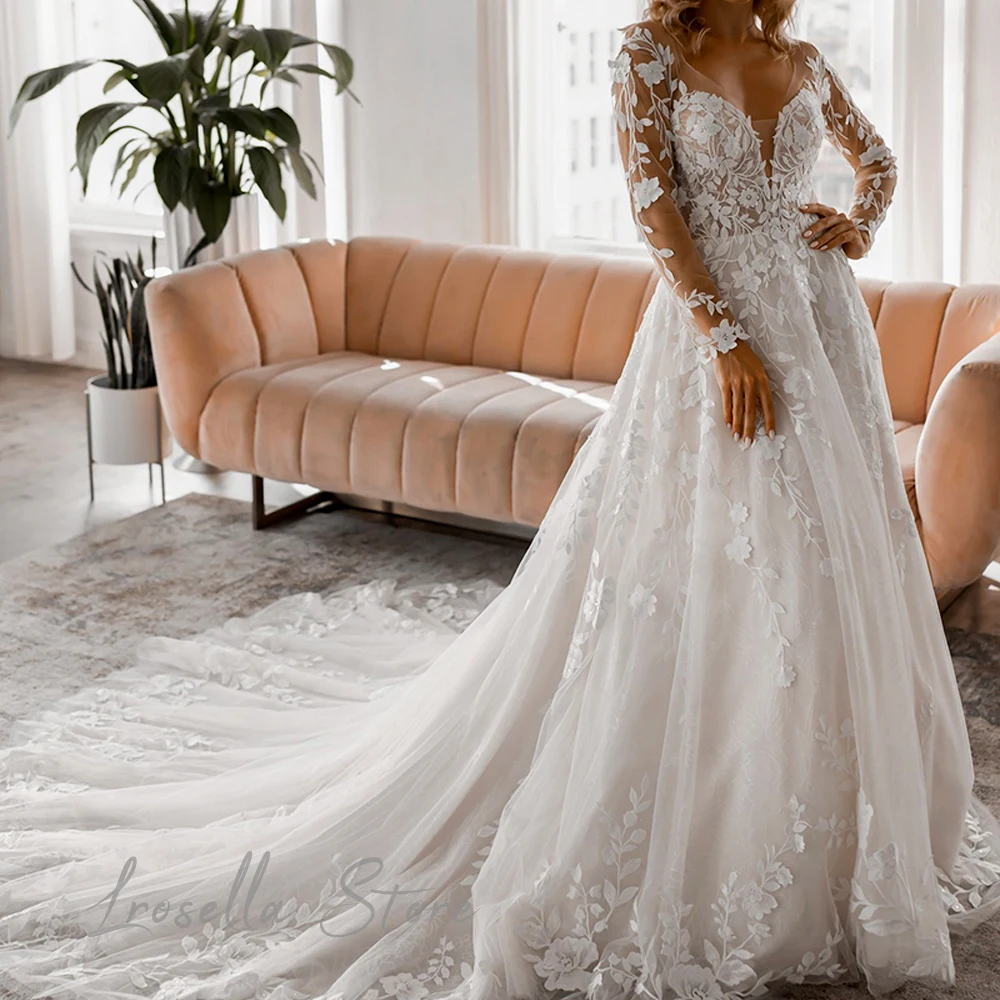 Luxury Bohemia Lace Appliques Wedding Dresses For Women 2024 Elegant Floor-Length Princess International A-Line Bespoke Gown