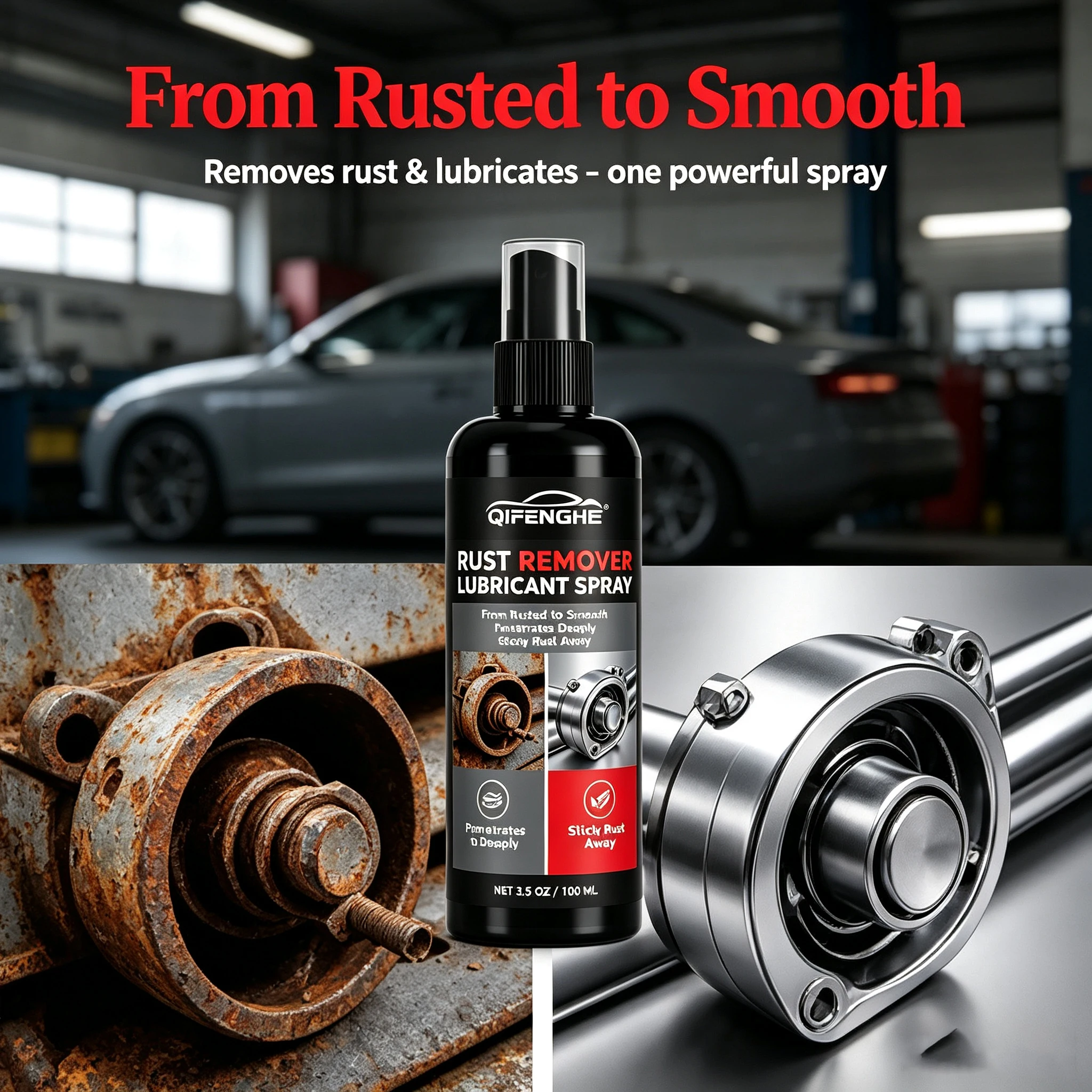 QIFENGHE 100ML Rust Remover Lubricant Spray Multi-Purpose Metal Rust Dissolver Anti Rust Lubricating Cleaner for Car Bike Screw
