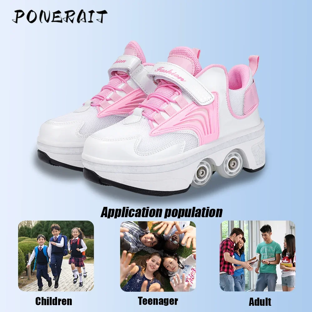 Child\'s 4-wheel Dual-purpose Roller Shoes Outdoor Kids Deformed Shoes With Wheels Fashion Parkour Sneakers For Girls From Gift