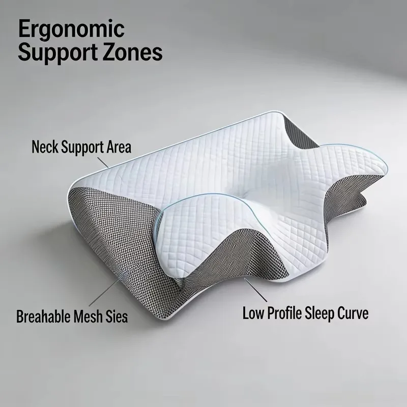 Ergonomic Neck Horn Pillow for Side, Back, and Stomach Sleepers - Contoured Design, Shoulder Relaxation, Soft Yet Firm Support