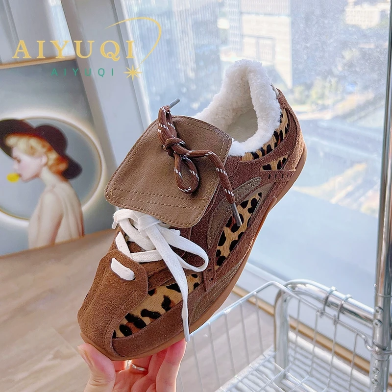 

AIYUQI Winter Women Sneakers Genuine Leather 2025 New Non-slip Women German Training Shoes Large Size Women Velvet Sneakers