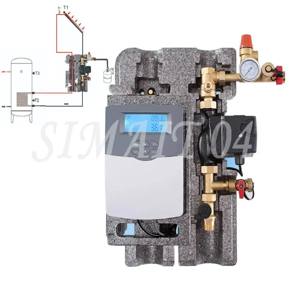 Solar Hot Water Pump Station Automatic switch circulatory System Safety Valve Flow Rate Check Backup Heating Setup Loading Tank