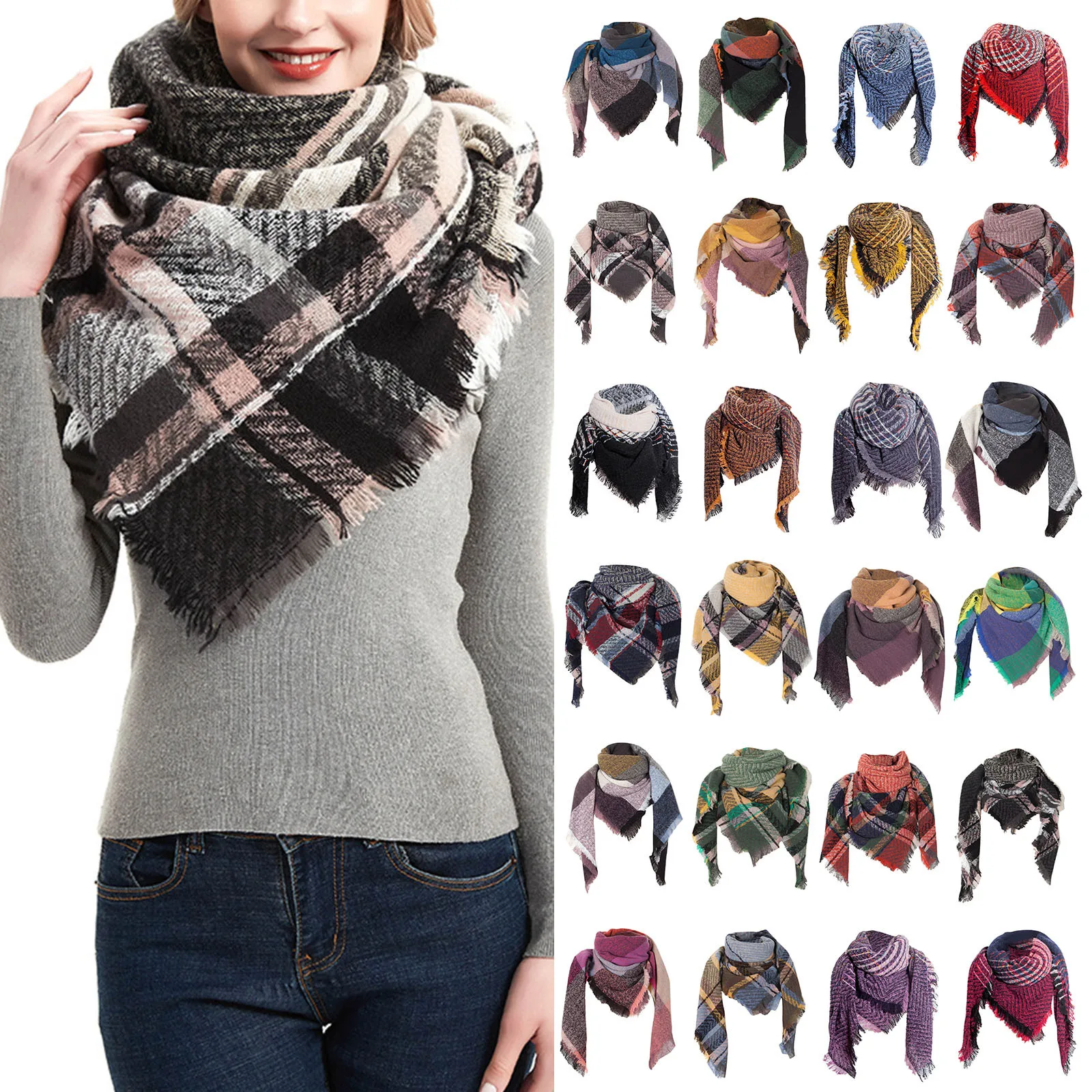 Womens Fall Winter Scarves Classic Fringe Plaid Scarf Warm Cowboy Scarfs for Men Casual Scarfs for Women Hair Scarf for Women