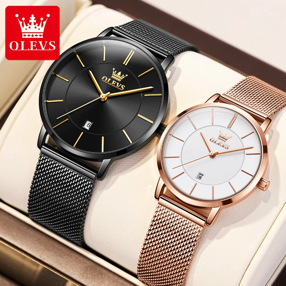 OLEVS-Relógios Quartz para Homens e Mulheres, Aço Inoxidável, Cadeia De Malha, Impermeável, Relógio De Pulso Luminoso, Marca De Top, Luxo, Presentes Originais, 5869