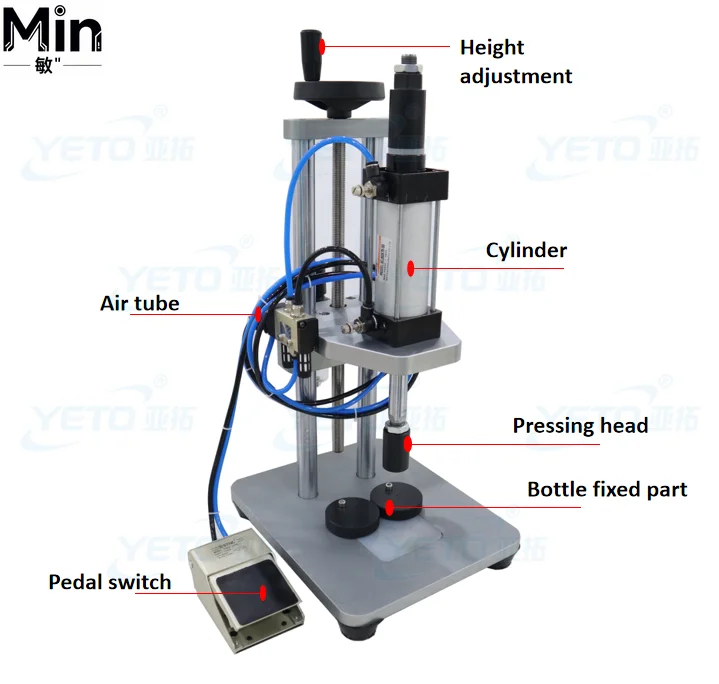 YETO Semi Automatic Pneumatic Perfume Bottle Crimping Machine Essential Oil Spray Cap Crimper for Perfume