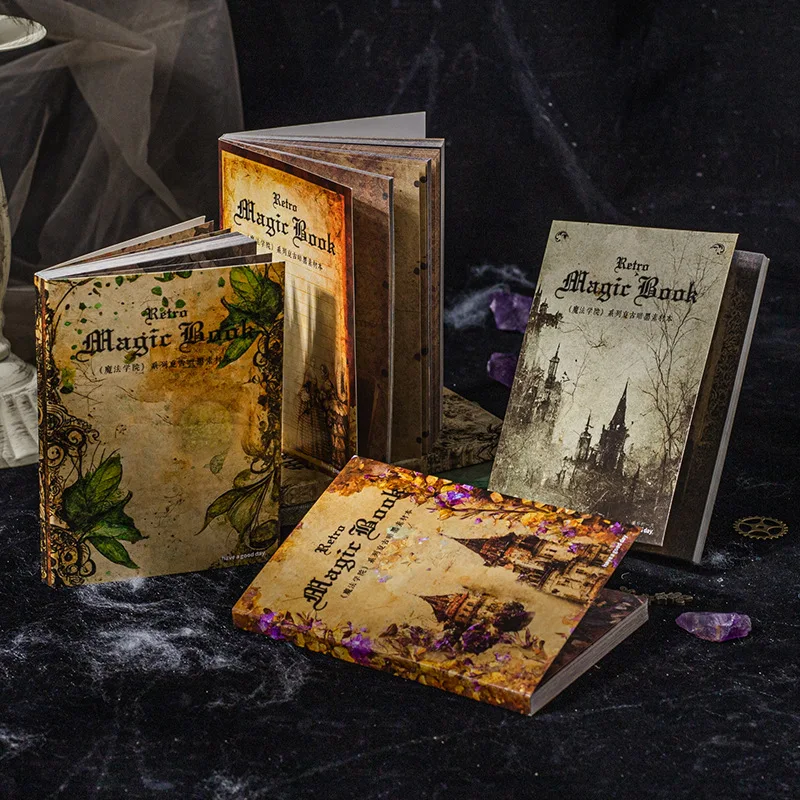 

60 Sheets Magic Academy Series Material Paper Retro Handbook Collage Cards Background Paper Diy Lable Junk Journal Planner