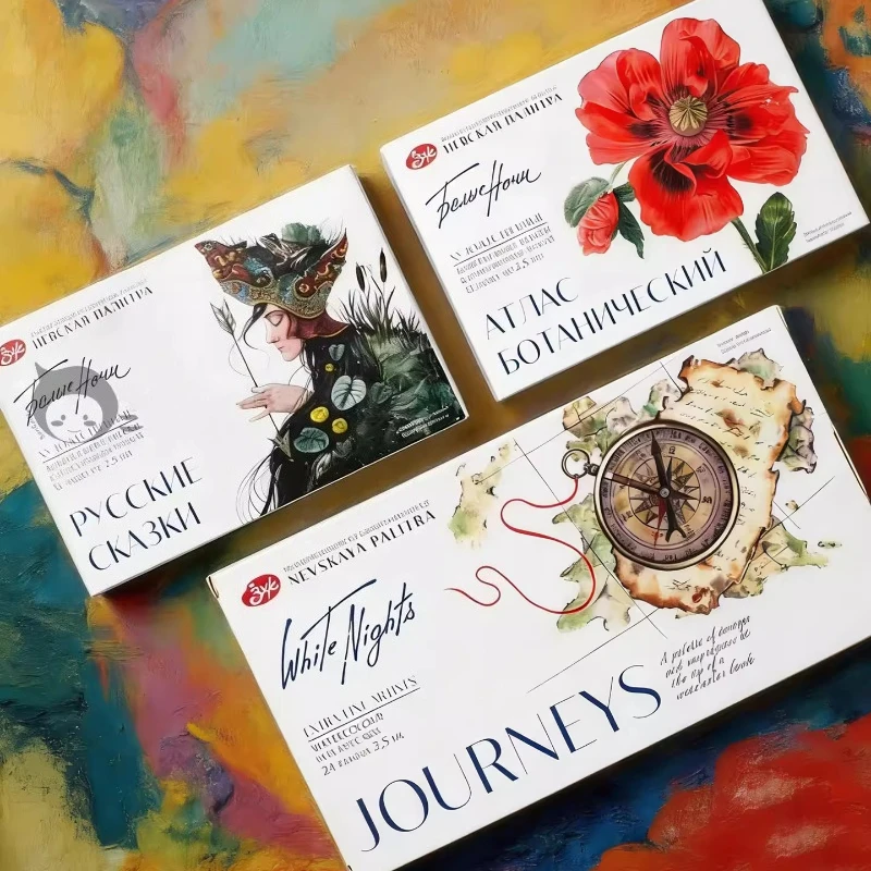 White Nights Artist Collaboration Travel Set 12/24 Color Professional Watercolor Full Pans of Extra Fine Artist Grade Pigments