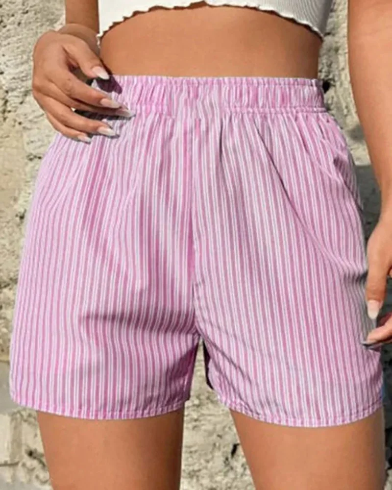 New Fashion Casual Loose Pocket Striped Women's Shorts 2024 Summer Comfort Home Pajama pants Beach Short S-3XL