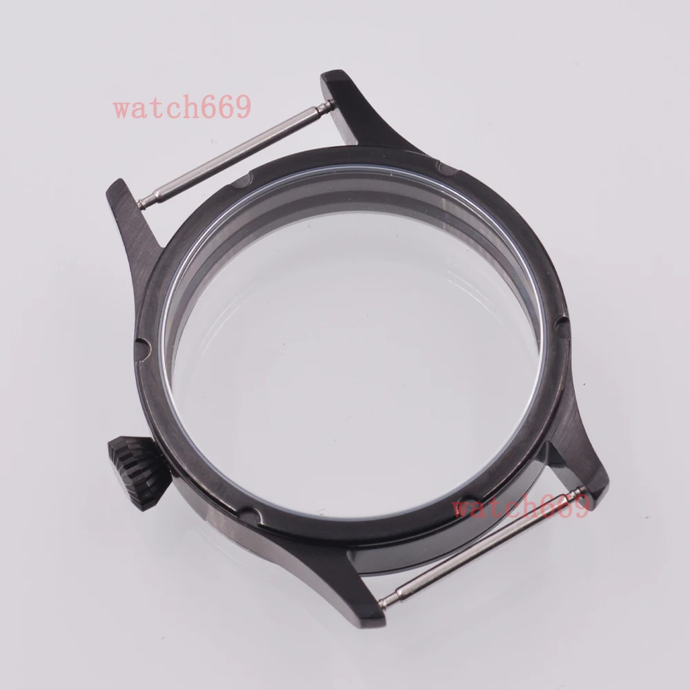 42mm black Solid Steel Watch Case  Sapphire Glass Case Fit ETA 6497 6498 ST3600 3620 Movement