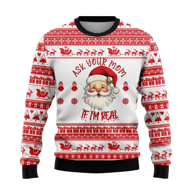 Cartoon Santa Claus Ugly Christmas Sweater Cute Gnome Graphic Sweatshirt For Women Clothes Casual Unisex Polyester Pullover Tops