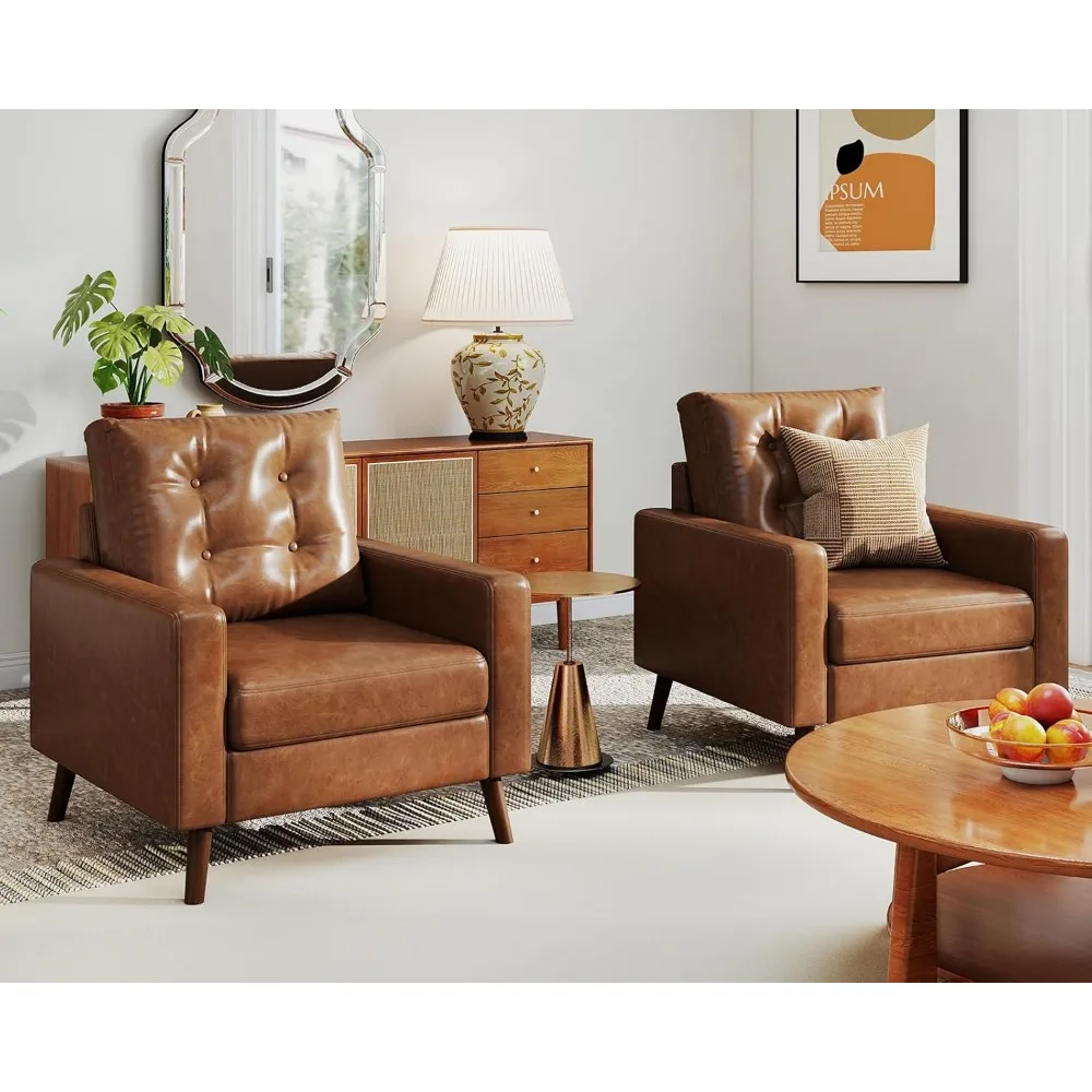 مجموعة HNY مكونة من كرسيين بذراعين حديثين لمنتصف القرن، كرسي من الجلد الصناعي معنقدة بأزرار مع ذراع، كرسي نادي منجد للعيش Ro