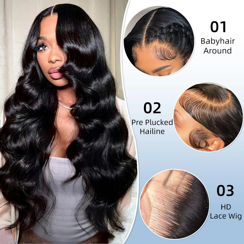 200 Density Body Wave 13x4 360 HD Transparent Lace Front Human Hair Wig 13x4 13x6 Lace Frontal Wigs For Women Pre Plucked image 3
