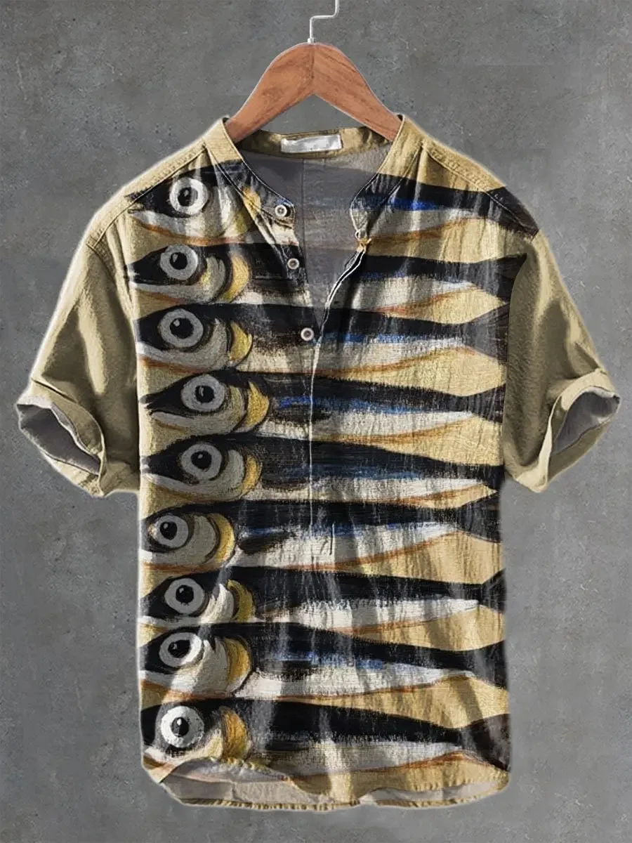 

New Pop Graffiti Style Colorful Cat 3D Printed Men's Short sleeved Henley Shirt Fun Casual Shirt Clothing