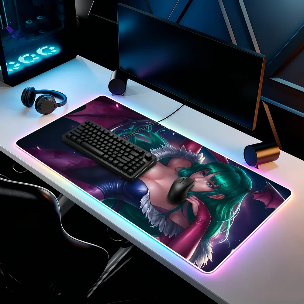 Game D-Darkstalkers Morrigan A-Aensland Mouse Pad  RGB Led Gaming Bedroom Office Desk Non-Slip Mat  Waterproof Large view 2