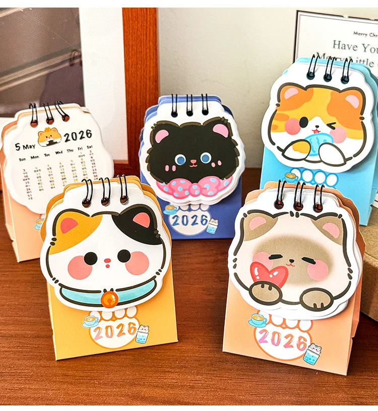 

2026 Cute Little Cat Desktop Calendar Mini Portable Coil Calendar Books Cute Girlish Heart Time Management Desk Decorations