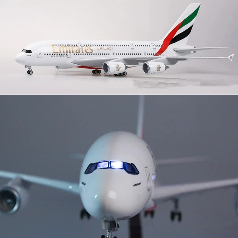 

1/160 Scale 18 Inch Large Model Airplane Airbus A380 UAE/Emirates Plane Model Landing Gear Wheels Light(Touch or Sound Control)
