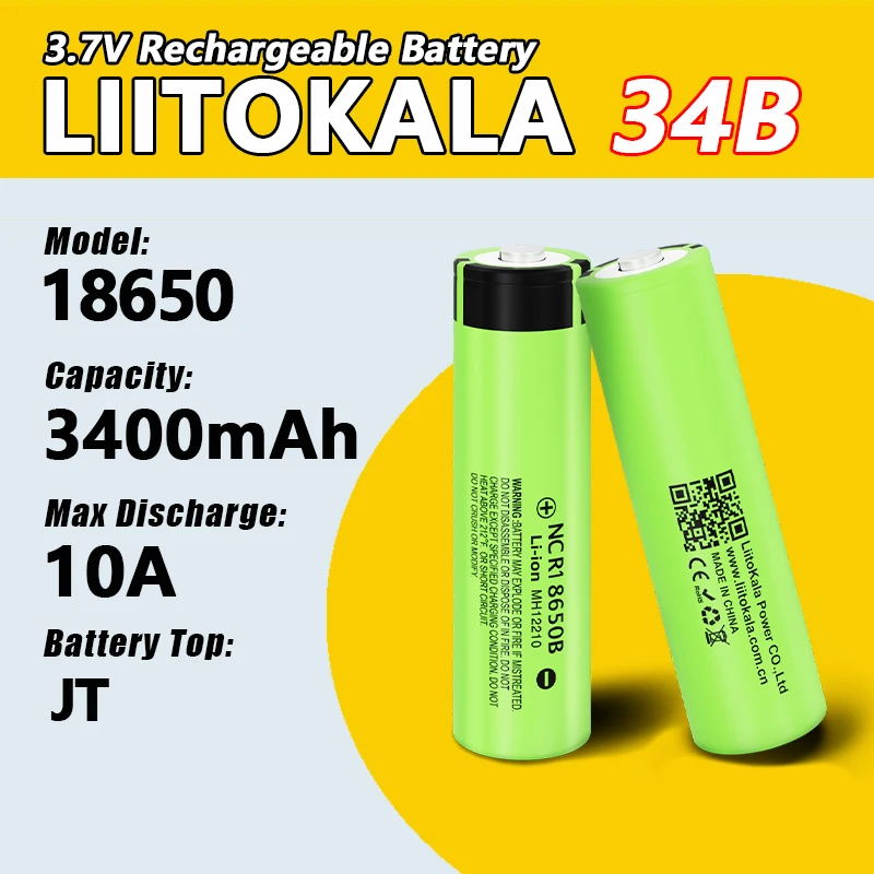 1-10 SZT. LiitoKala 34B-JT 3500mAh NCR18650B 3.7V 3400mAh 18650 Akumulator Litowy do Latarki — zdjęcie 2