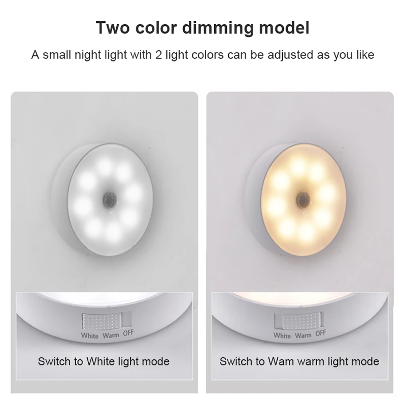 Motion Sensor Light Led USB NightLights Round Chargeable Lamp For Bedroom Kitchen Stair Hallway Wardrobe Cupboard Lighting