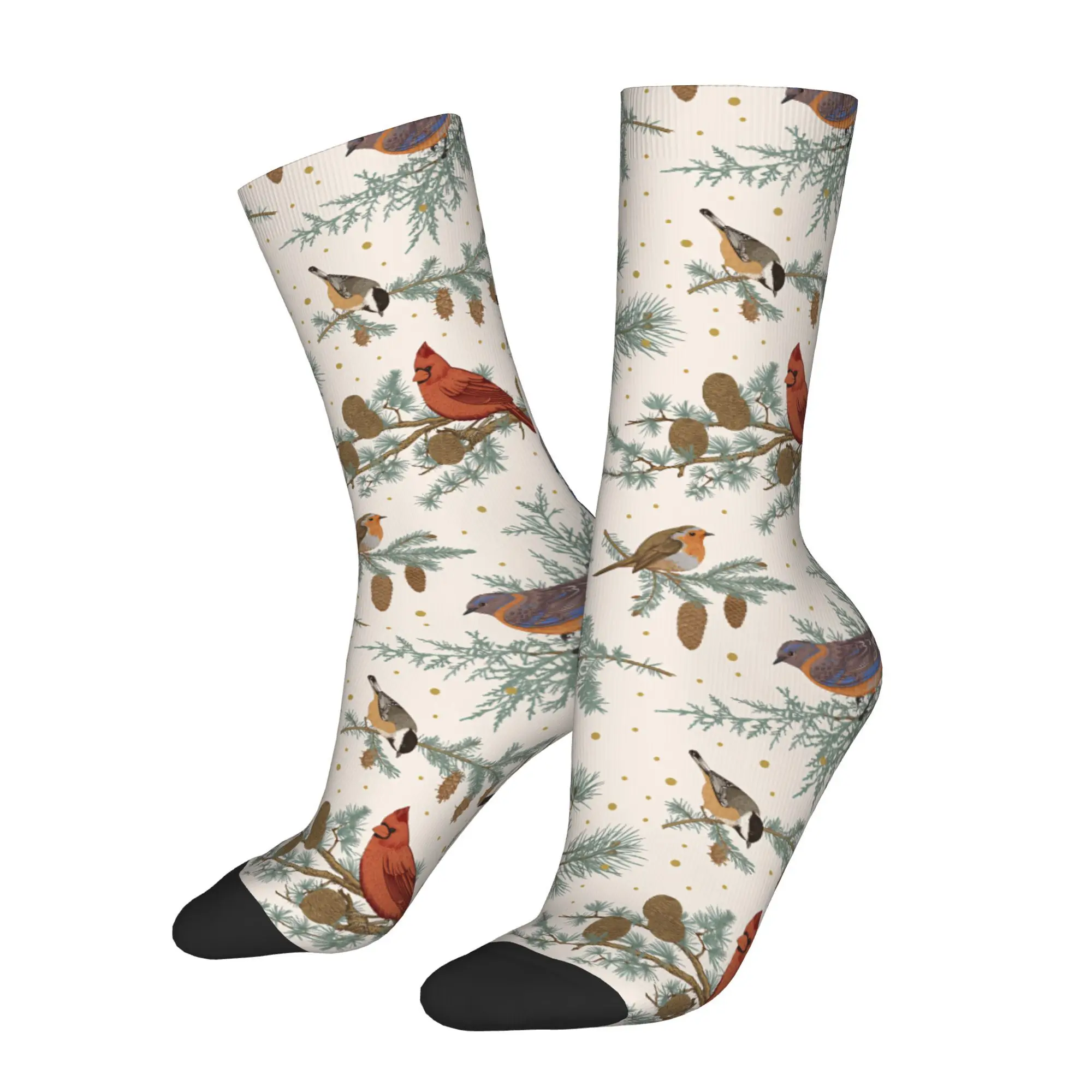 1pc Botanical and Winter Birds Pattern Printed Men's Socks  Novelty Hip Hop Harajuku Pattern Crew Sock Casual Gift