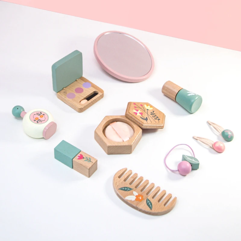 Children's simulation makeup toys, playing house, wooden girl role-playing, dressing up, gift, makeup bag set