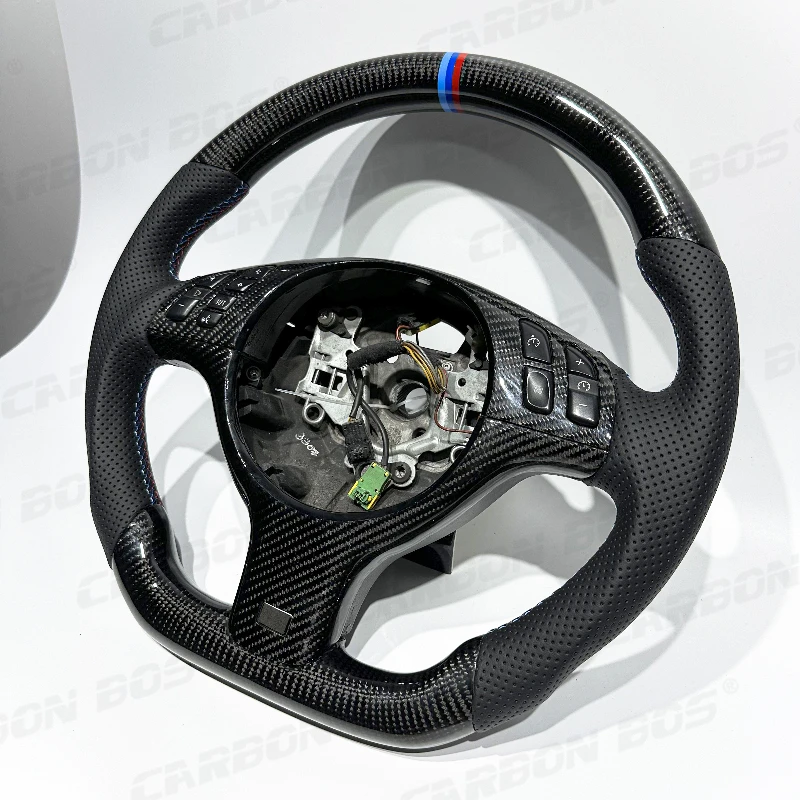 Made of real black carbon fiber perforated leather top-grade customized steering wheel suitable for BMW E46