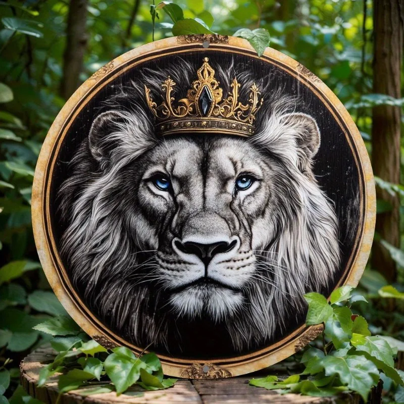 

Lion Crown Round Aluminum Wall Art - Perfect for Home, Office, Cafe & Bar Decor, Ideal Gift for Valentine's Day & Holidays